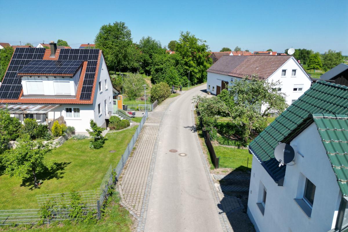 Luftaufnahme der umgestalteten Brühlstraße in Stoffenried