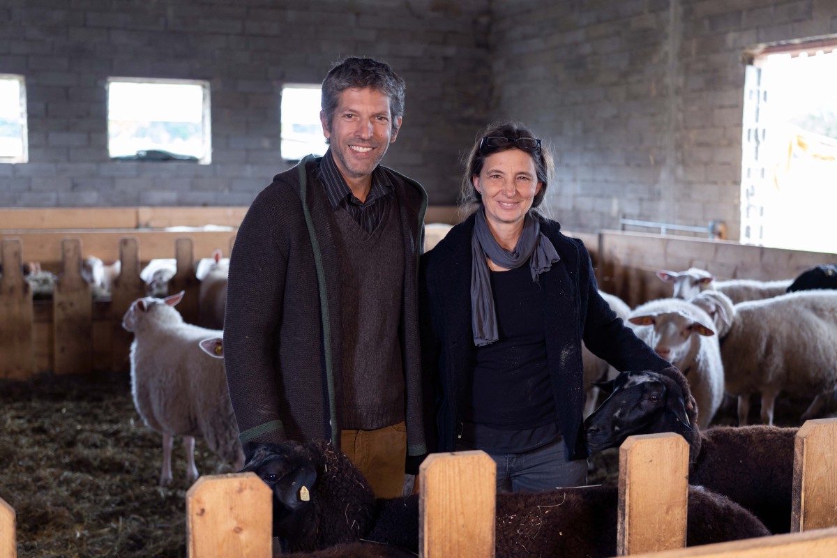 Die Landwirte in ihrem Schafstall.